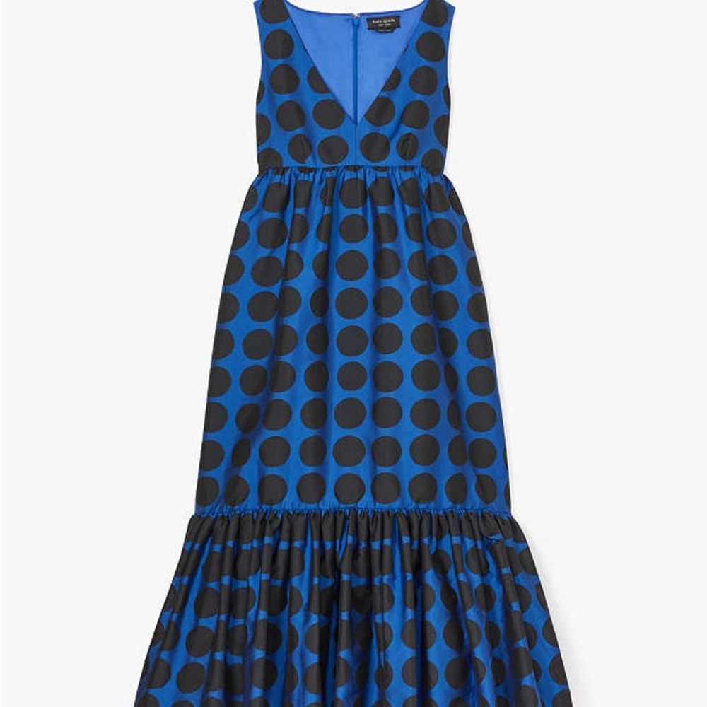 kate spade Blue and Black Polka Dot Maxi Dress